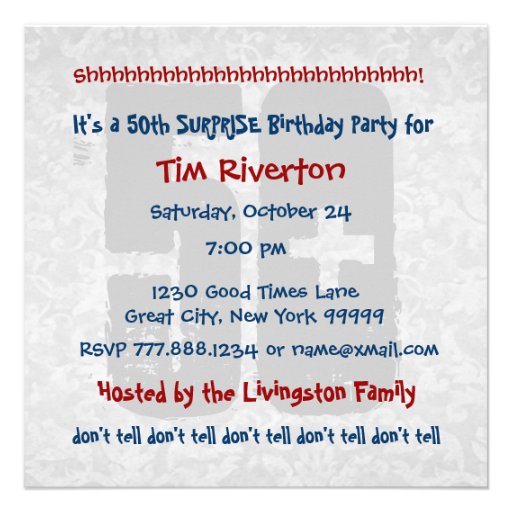 50th SURPRISE  Birthday Party Blue White W1443 Custom Invites