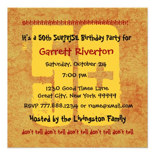 50th SURPRISE  Birthday Party Gold Grunge W1443A Invitations