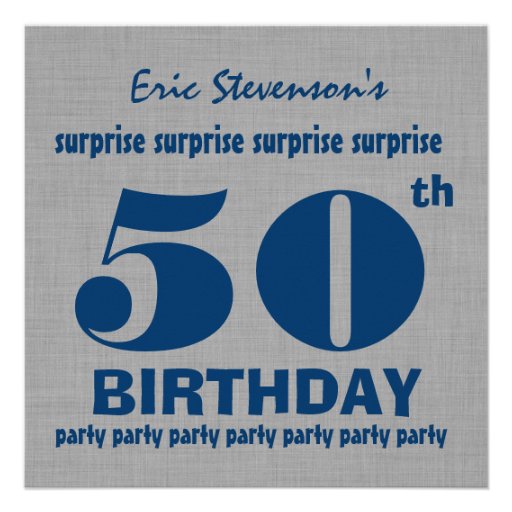 50th SURPRISE Birthday Party GRAY BLUE V19 Custom Announcement