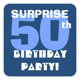 50th SURPRISE Birthday Party Navy and Aqua Blue sticker