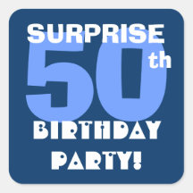 50th SURPRISE Birthday Party Navy and Aqua Blue Square Sticker