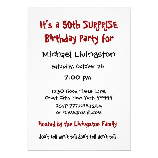 50th SURPRISE Birthday Party Zip Your Lip W1456 Invites