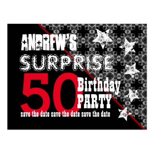50th Surprise Birthday Save the Date Diagonal W70 Postcard | Zazzle