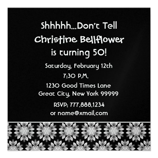 50th Surprise Party Black and White Flower Pattern Custom Invitation