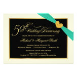 50th Wedding Anniversary Aqua Ribbon Invitations