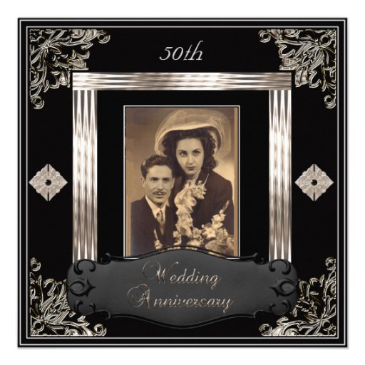 50th Wedding Anniversary Art Deco Black Sepia Custom Announcement