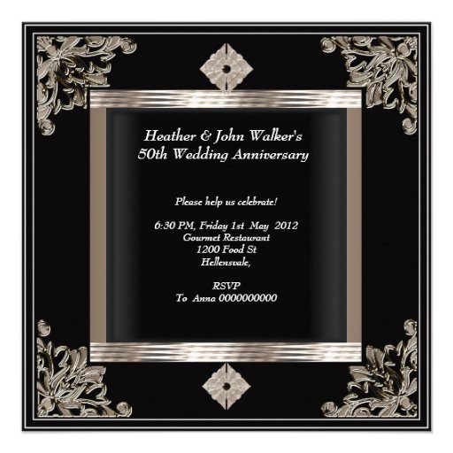 50th Wedding Anniversary Art Deco Black Sepia Custom Announcement
