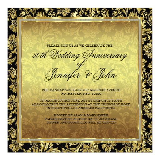 50th Wedding Anniversary Black & Gold Damasks Personalized Announcements