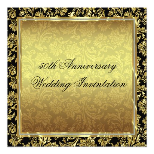 50th Wedding Anniversary Black & Gold Damasks Personalized Announcements