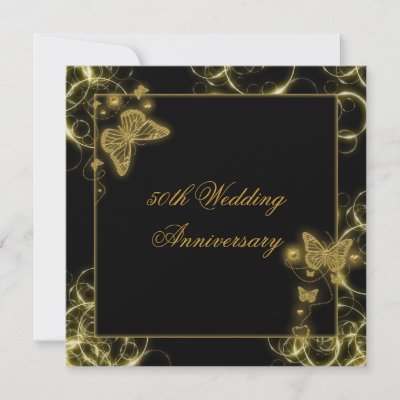 Elegant 50th wedding anniversary invitations in various shades of gold with