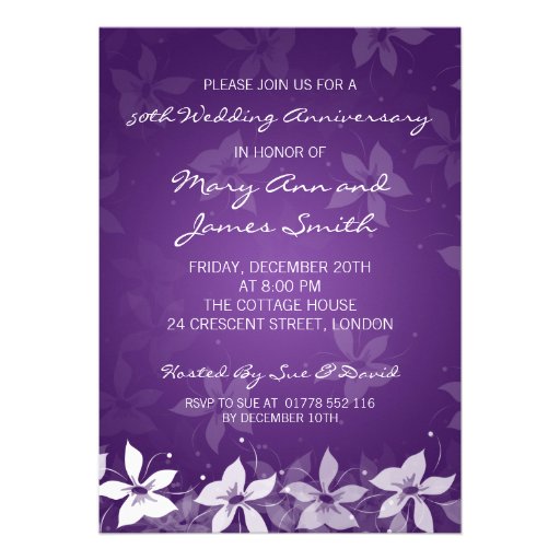 50th Wedding Anniversary Exotic Flowers Purple Personalized Invitations