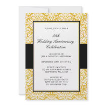 50th Wedding Anniversary Gold and Black Damask Personalized Invites