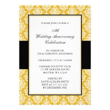 50th Wedding Anniversary Gold and Black Damask Personalized Invites