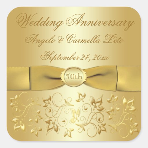50th Wedding Anniversary Gold Floral Sticker