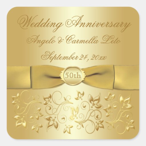 50th Wedding Anniversary Gold Floral Sticker