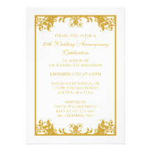 50th Wedding Anniversary Gold Flourish Scroll Invites