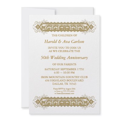 50th Wedding Anniversary Gold Scroll Party Custom Announcement by decembermorning