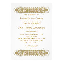 50th Wedding Anniversary Gold Scroll Party Custom Announcement
