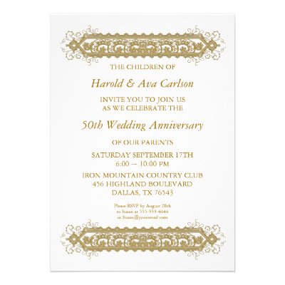 50th Wedding Anniversary Gold Scroll Party Custom Announcement