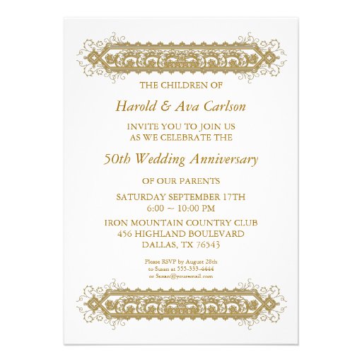 50th Wedding Anniversary Gold Scroll Party Custom Announcement