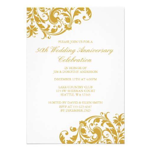 50th Wedding Anniversary Gold Swirl Flourish Personalized Invitation