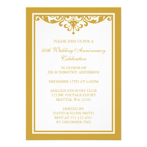 50th Wedding Anniversary Gold Vintage Flourish Personalized Invitations