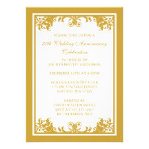 50th Wedding Anniversary Golden Flourish Scroll Personalized Invitation