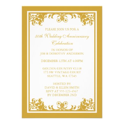 50th Wedding Anniversary Golden Flourish Scroll Personalized Invitation