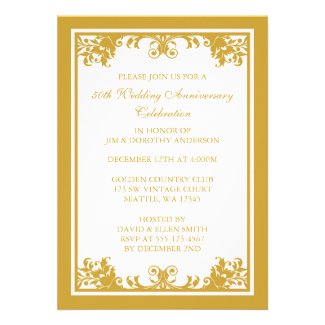 50th Wedding Anniversary Golden Flourish Scroll Personalized Invitation