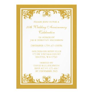 50th Wedding Anniversary Golden Flourish Scroll Personalized Invitation