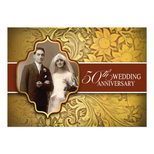 50th wedding anniversary golden photo invitations (front side)