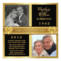 50th Wedding Anniversary Hearts Photo Invitations