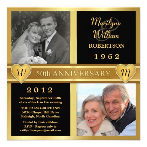 50th Wedding Anniversary Hearts Photo Invitations