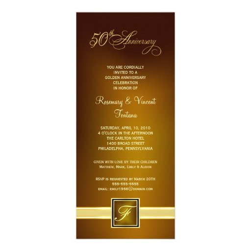 50th Wedding Anniversary Party - Gold Monogram Personalized Announcements