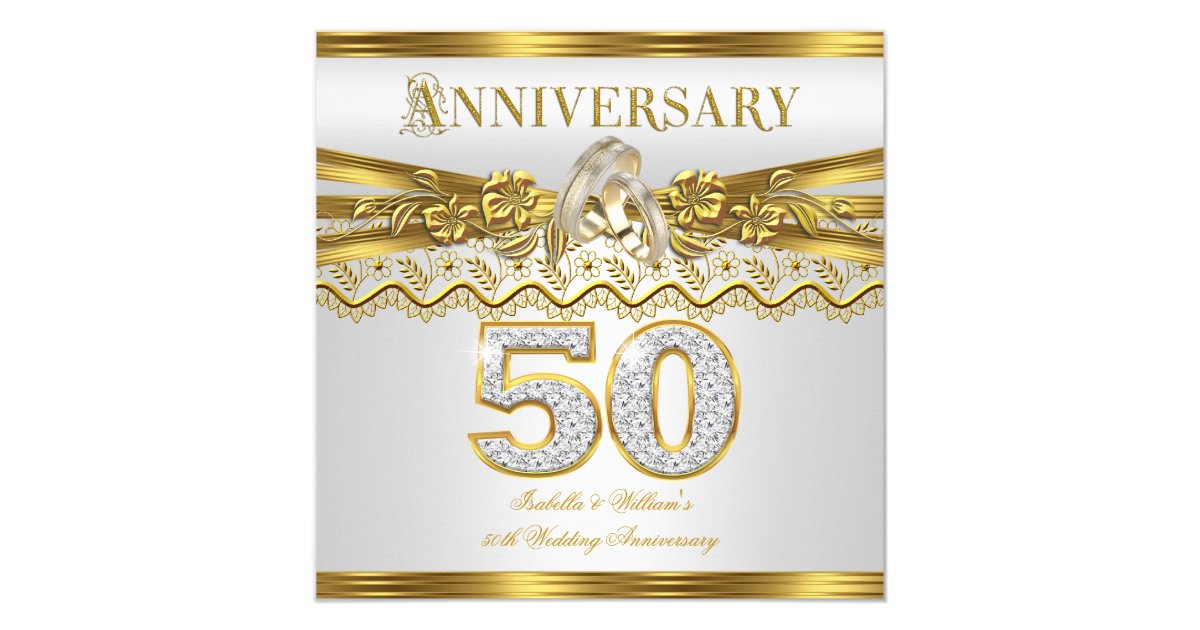 50th Wedding Anniversary Party Gold Rings White Card | Zazzle