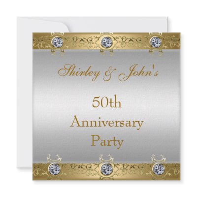 50th Wedding Anniversary Party Gold White Invites by InvitationCenter