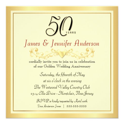 50th Wedding Anniversary Party Invitations 5.25" Square Invitation Card | Zazzle