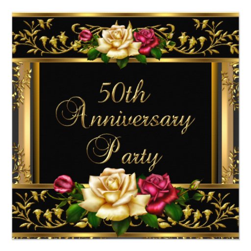 50th Wedding Anniversary Party Rose Gold Vintage Personalized Invites (front side)