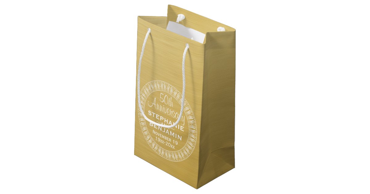50th Wedding Anniversary Personalized gold Small Gift Bag Zazzle