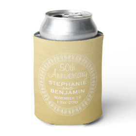 50th Wedding Anniversary Personalized gold Can Cooler