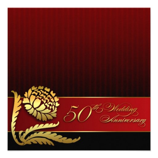50th wedding anniversary red golden invitations (front side)
