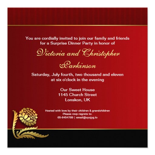 50th wedding anniversary red golden invitations