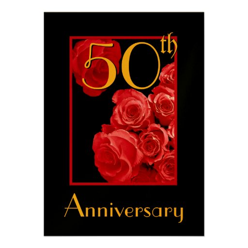 50th Wedding Anniversary RED Roses Custom Invitations