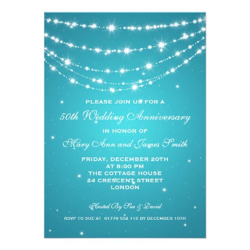 50th Wedding Anniversary Sparkling Chain Blue Personalized Invitation