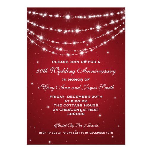 50th Wedding Anniversary Sparkling Chain Red Custom Invites
