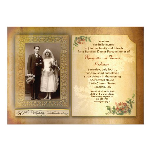 50th wedding anniversary vintage aged photo invite (front side)