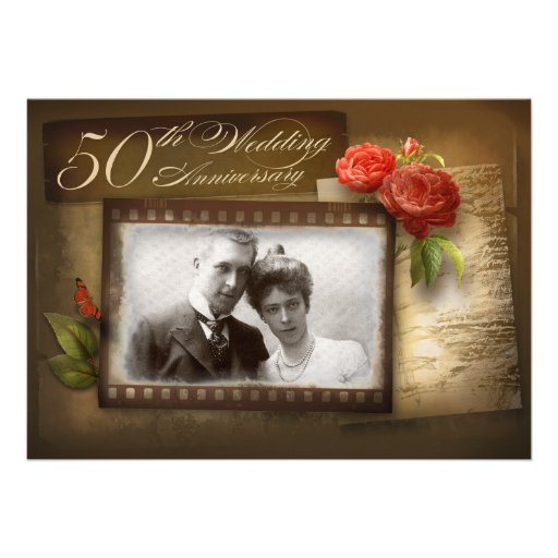 50th wedding anniversary vintage photo invitations
