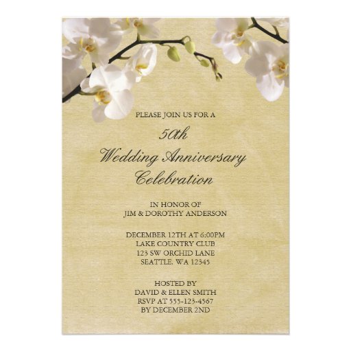 50th Wedding Anniversary Vintage White Orchid Custom Announcements (front side)