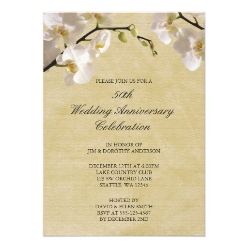 50th Wedding Anniversary Vintage White Orchid Invite (front side)