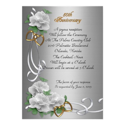 50th Wedding anniversary vow renewal white roses Custom Invites